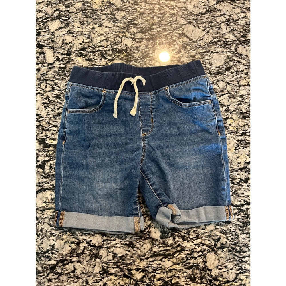 Wonder Nation Boys Denim Shorts Medium Wash Elastic Waist Size L 10-12 Cuffed